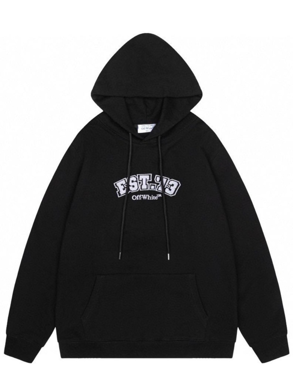 Off-White Black Hoodie with EST.13 Chest Graphic
